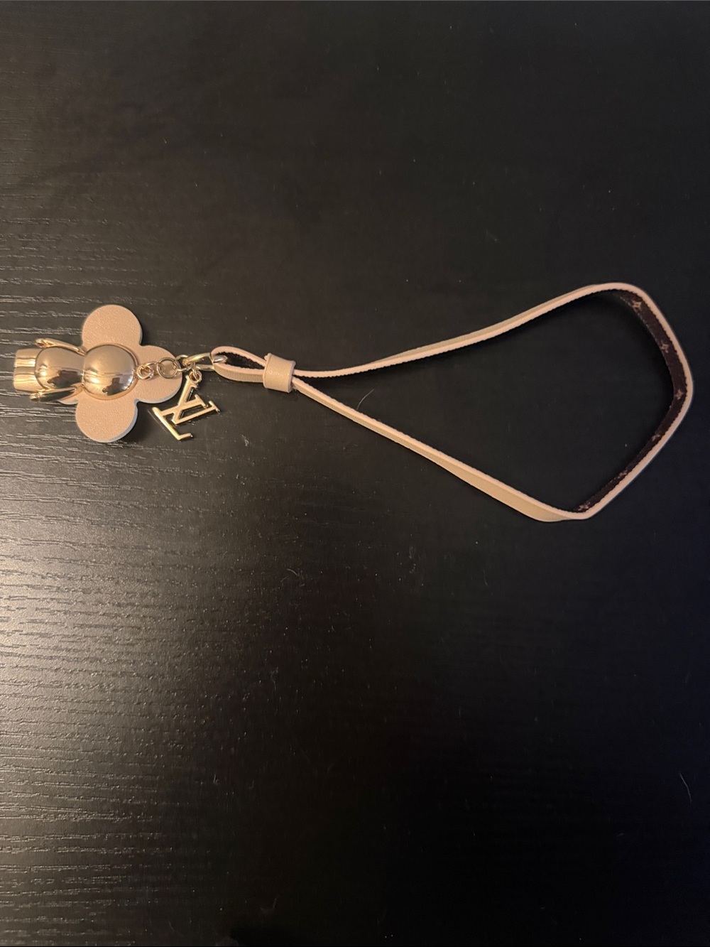 Inspired Beige Floral Charm Key Wristlet with Gold Accents